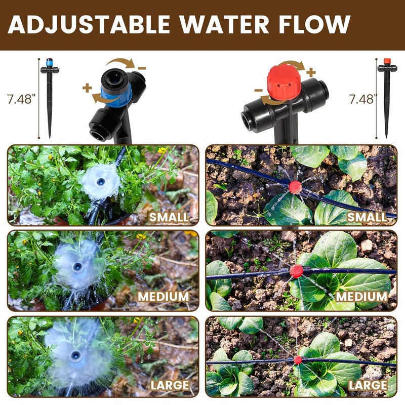 Eledom 110FT Quick-Connect Drip Irrigation Kit, Garden Watering System DIY Automatic Irrigation Equipment Set for Lawn Raised Bed Greenhouse Plant Watering with 1/4'' Tubing, Drip Emitters, Connectors - Image 5